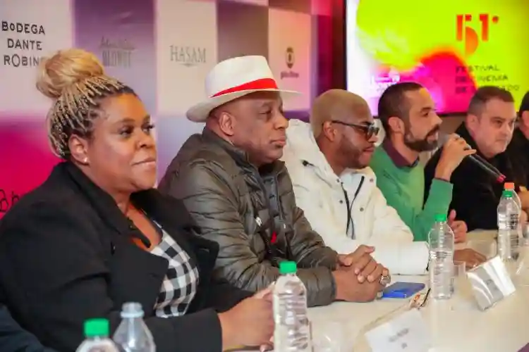 Cacau Protásio e elenco na coletiva de imprensa de "Mussum: O Filmis"