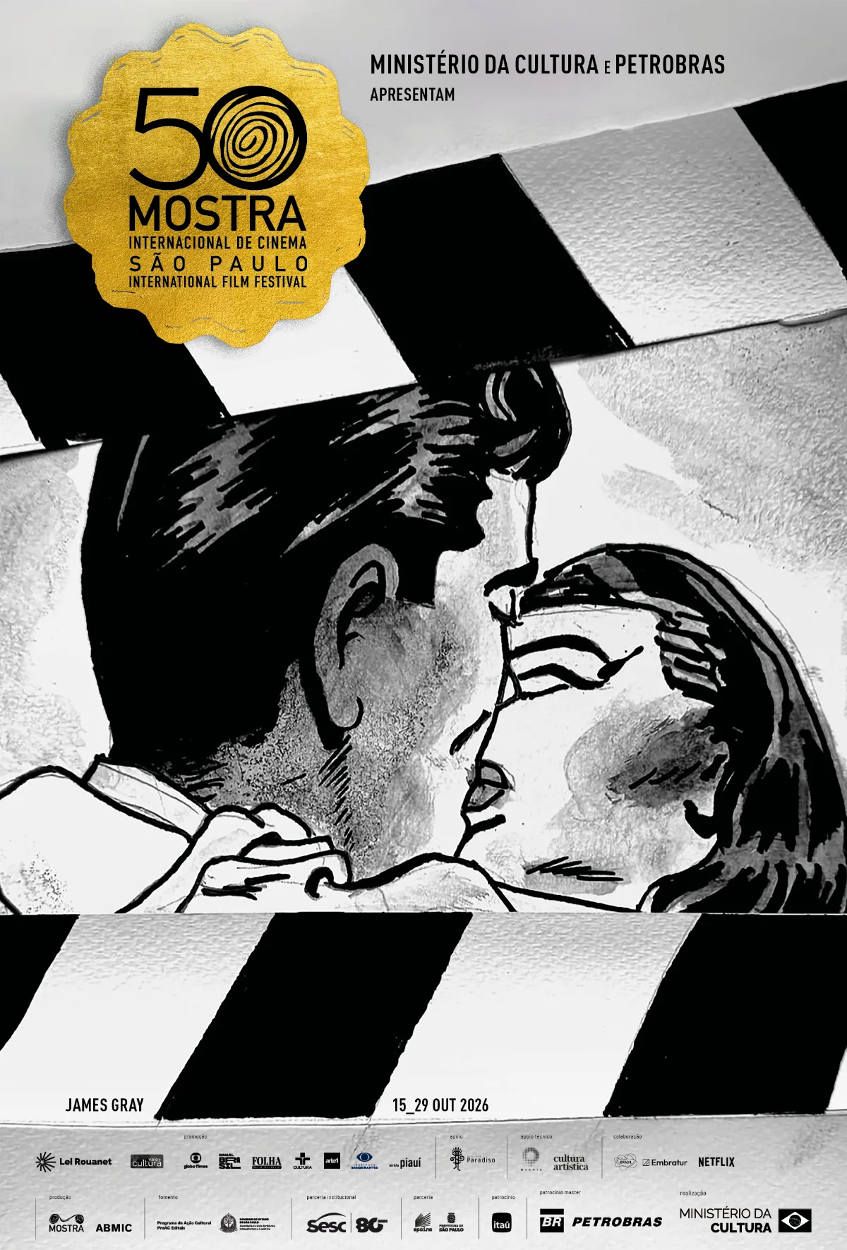 Mostra SP 2026 :: Com desenho exclusivo de James Gray, evento apresenta pôster oficial da 50ª edição. Confira a arte! 2 Cartaz oficial da 50ª Mostra, assinado por James Gray